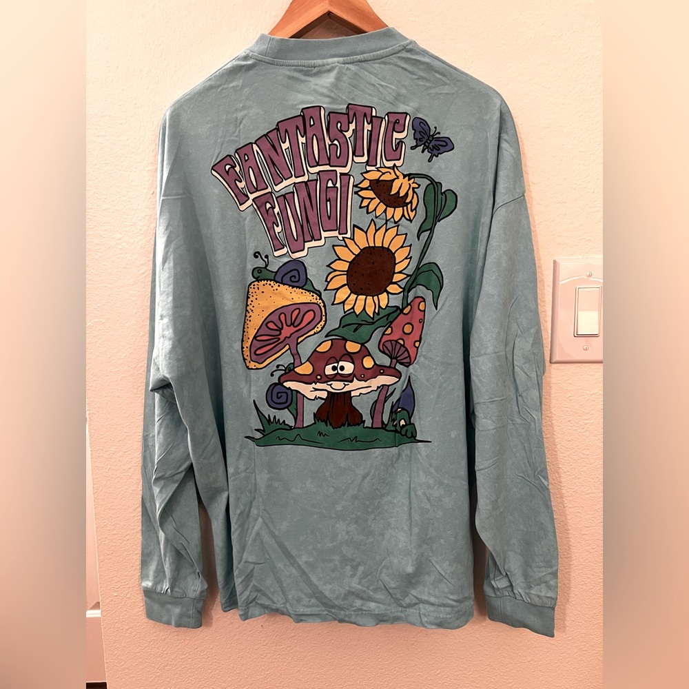 ASOS DESIGN Fantastic Fungi Oversized Long Sleeve Aqua Blue